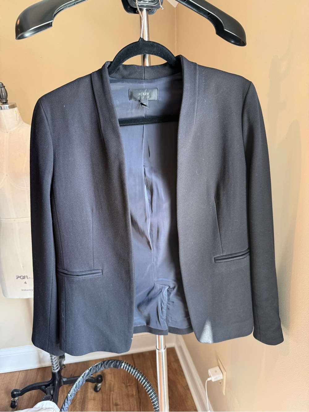 J. Crew Black Collarless Open-Front Blazer